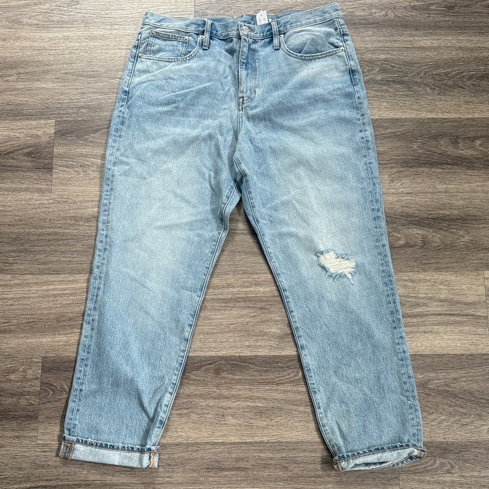 J. Crew Light Blue Boyfriend Jeans Slouchy Distressed Denim Tall 32 Light Wash